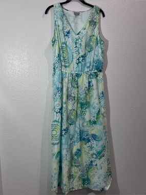 J. Jill Sleeveless Blue & Green Tie-Dye Maxi Dress Sz Large